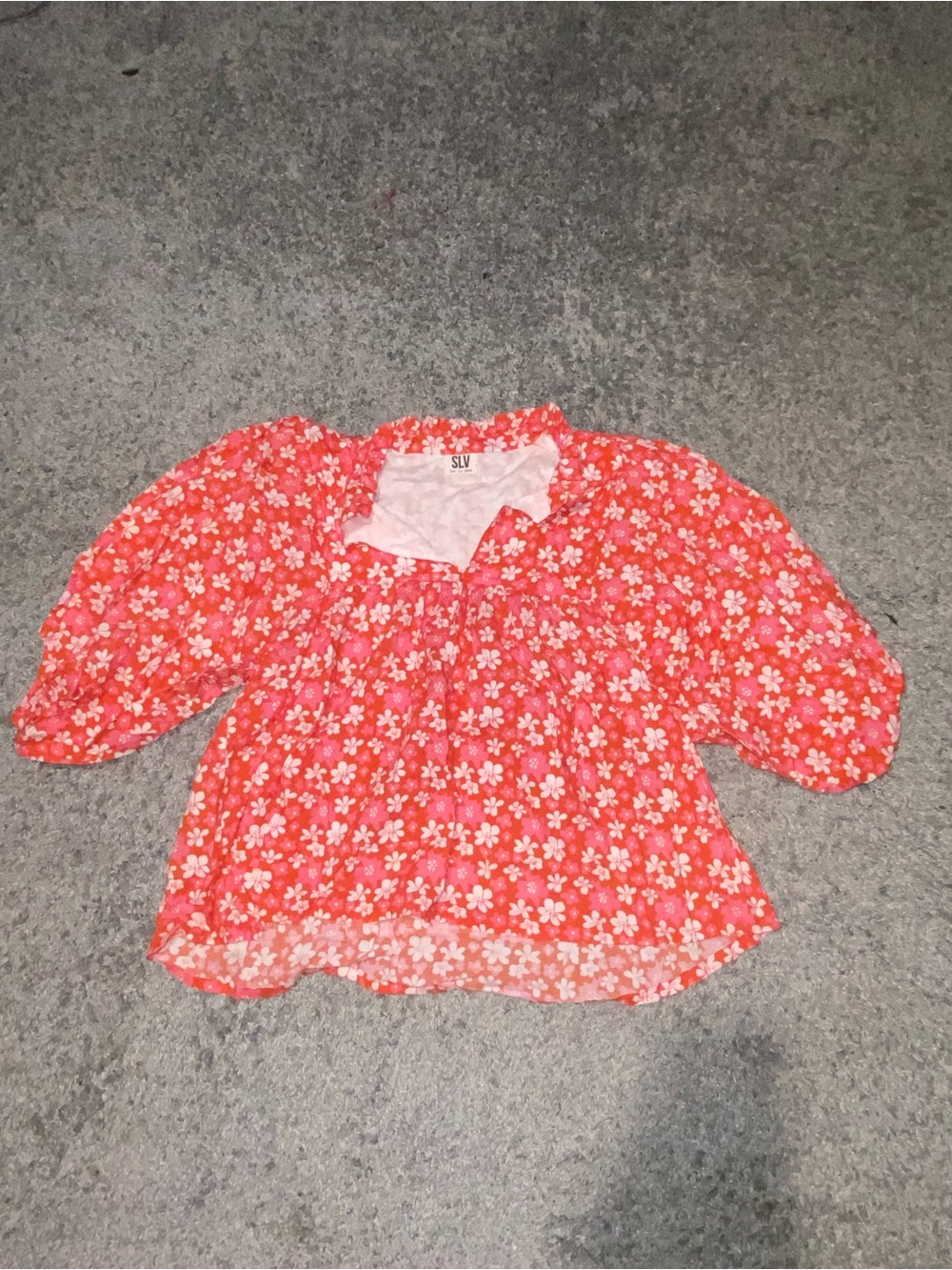 SLV Girls Coral Floral Puff-Sleeve Blouse